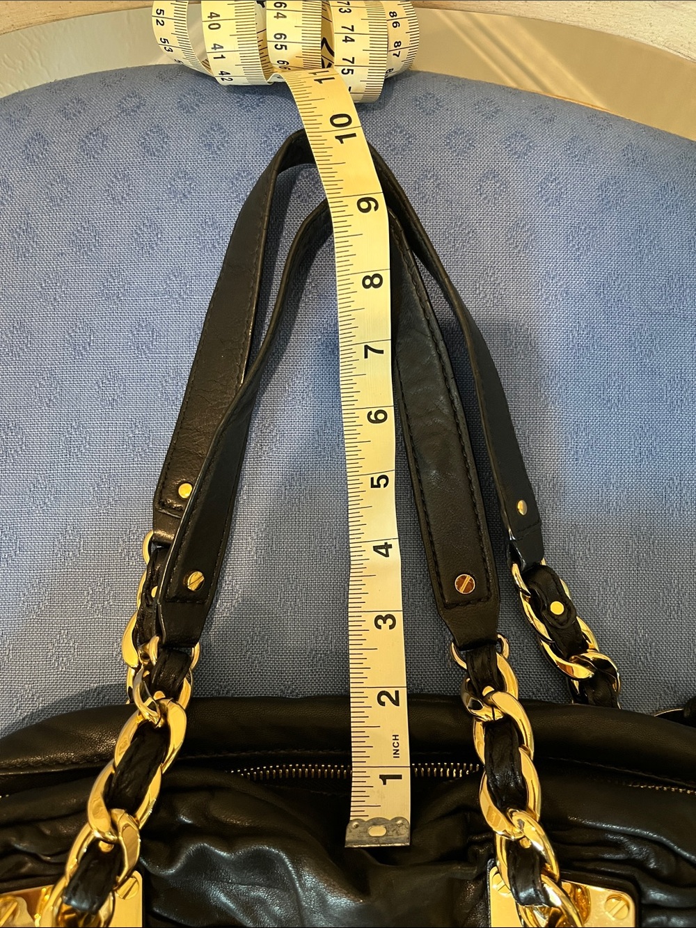 Michael Kors Black Ruched Leather Shoulder Bag with Gold Accents-Edgy Elegance - Picture 9 of 9